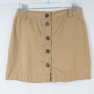 J Crew Y2K Button Front Cotton Khaki‎ Mini Skirt Size 4 Tan Preppy Twee Academia